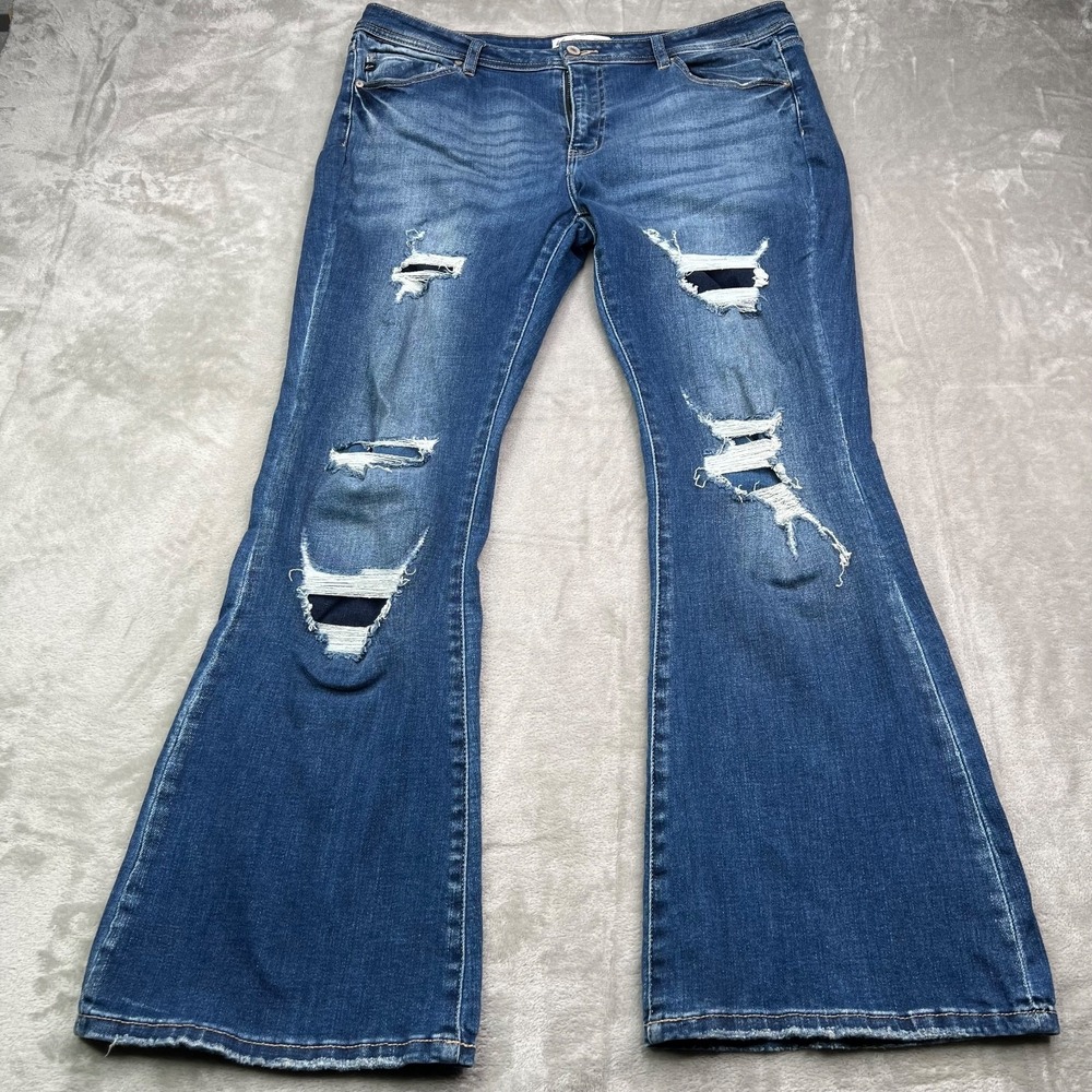 Kancan Jeans Womens 32 Fits (38x32) Blue Estilo Flared Bootcut Ripped Distressed